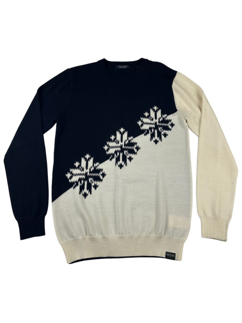 Scotch & Soda Sweater Mens Medium M Wool Black Cream Snowflake Knit Amsterdam
